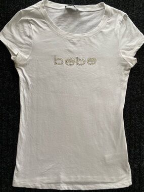 Blingy crystal Bebe White Short Sleeve Tee with Rhinestone Logo size small